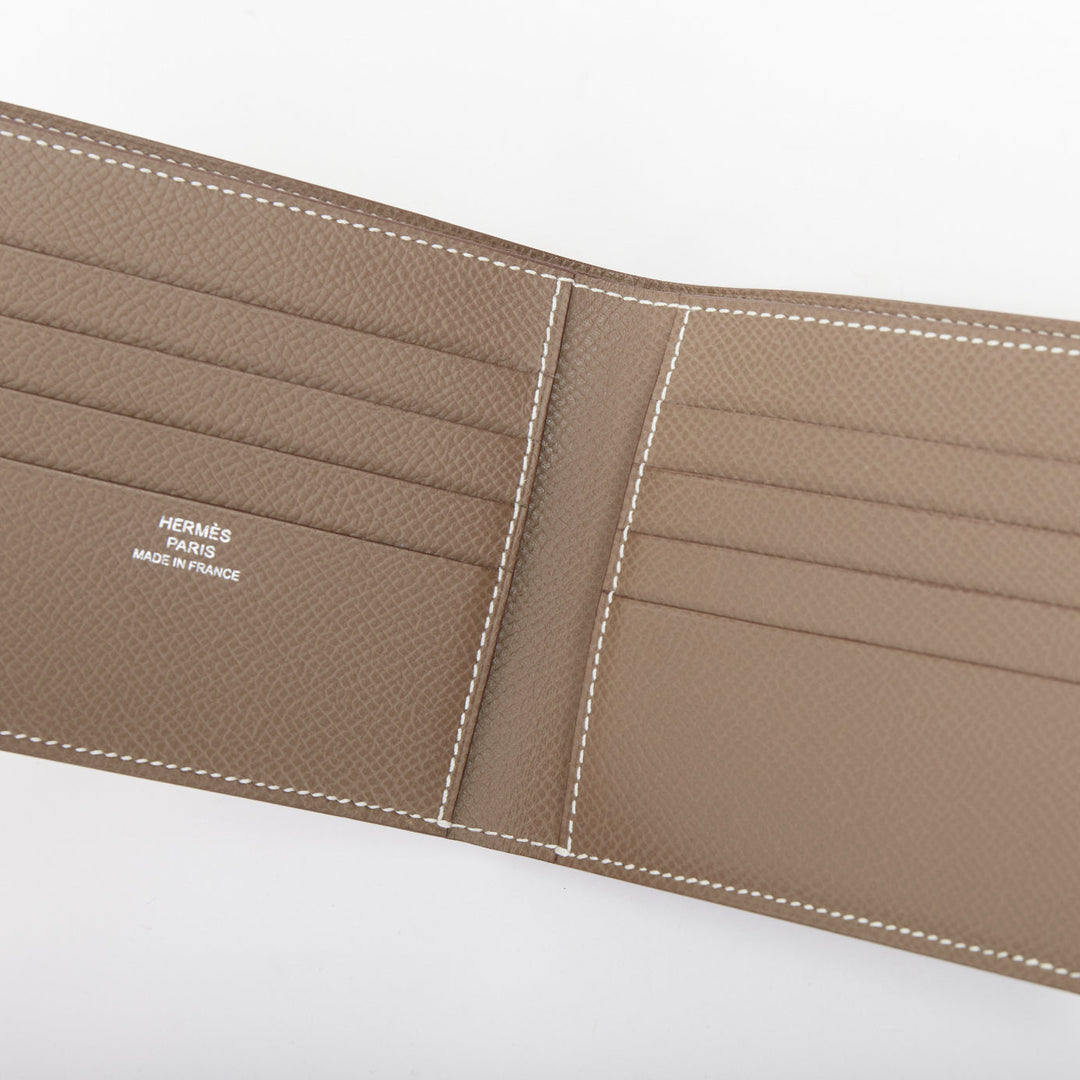 HERMES MC2 Copernic etoupe Epsom leather white contrast stitch bifold wallet PM