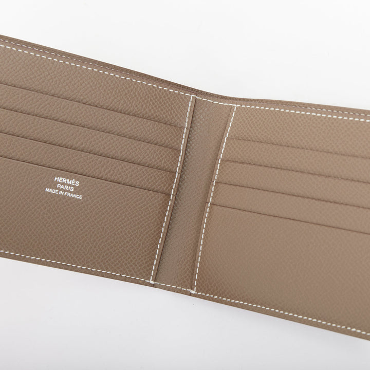 HERMES MC2 Copernic etoupe Epsom leather white contrast stitch bifold wallet PM