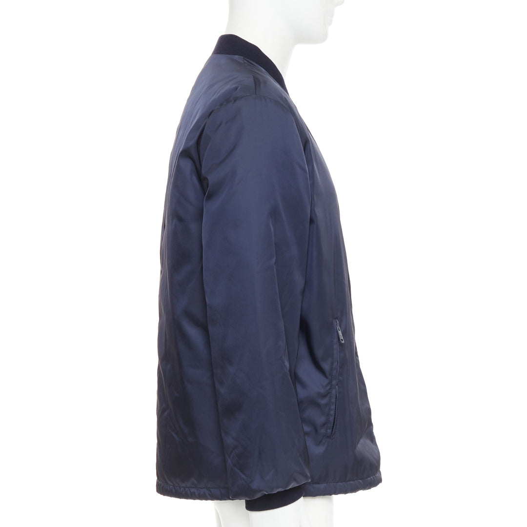 PRADA 2016 navy nylon zip pockets padded down oversized bomber jacket IT52 XL