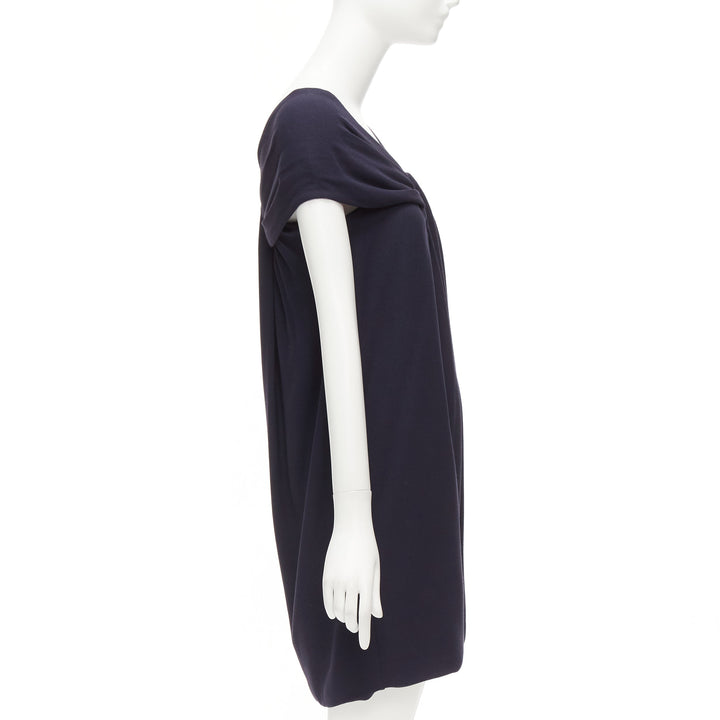 FENDI navy viscose wool asymmetric pleated collar silk lined mini dress IT38 XS
