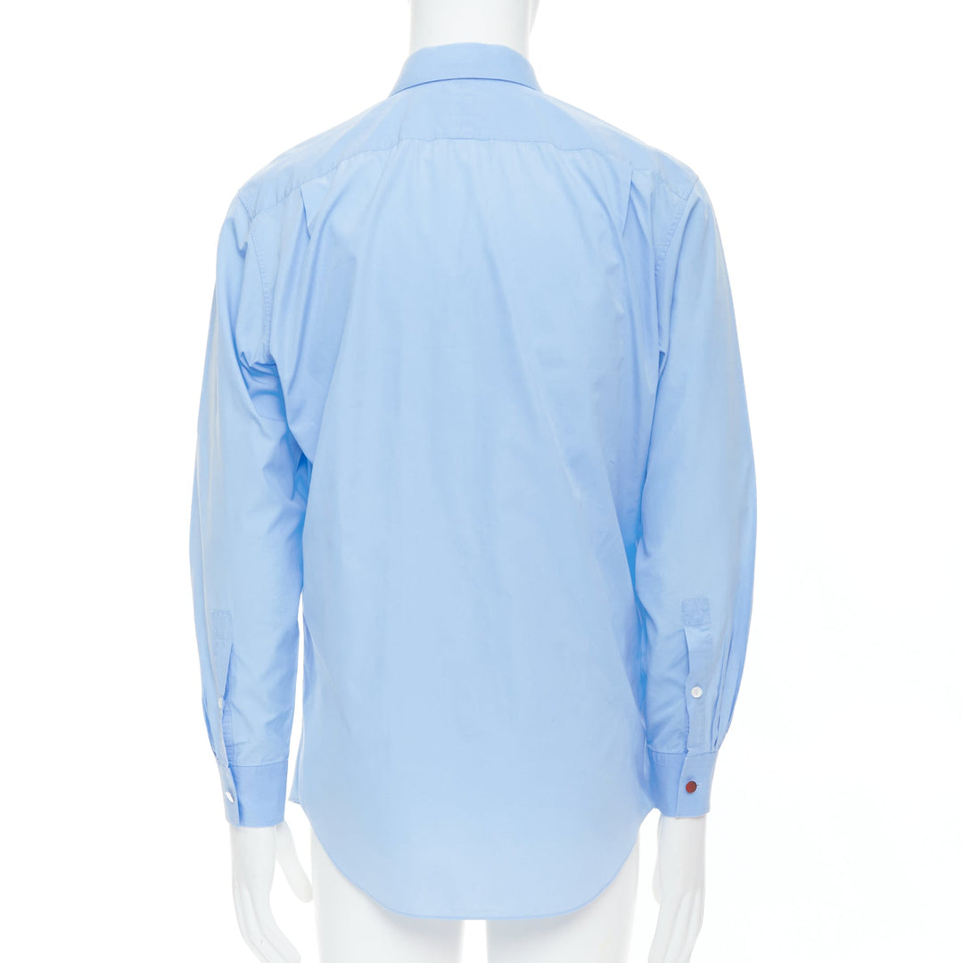 HERMES blue cotton gathered pleated yoke dress shirt EU40 L