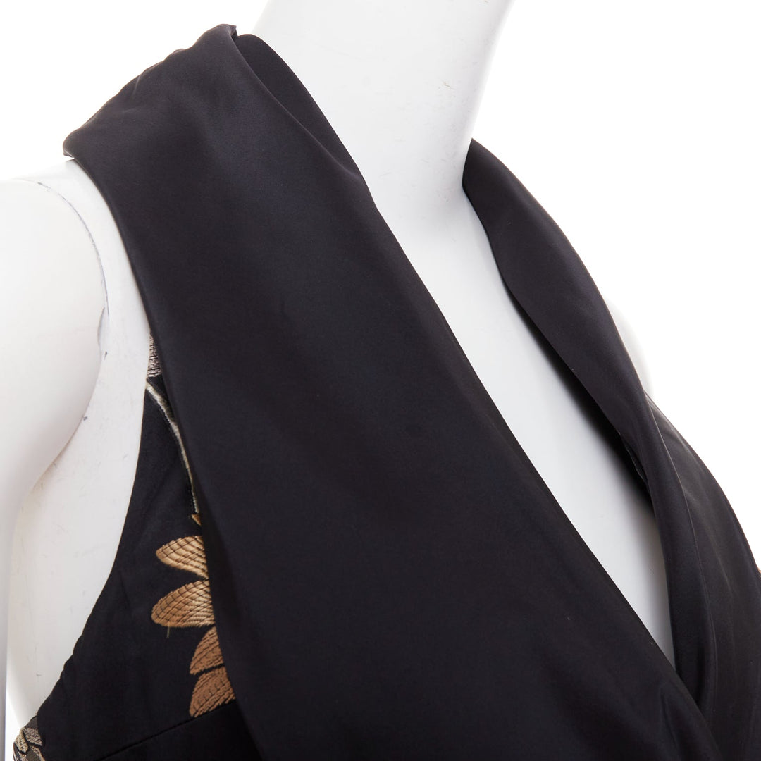 GIORGIO ARMANI black silk oriental floral jacquard Tback vest waistcoat IT36 XXS