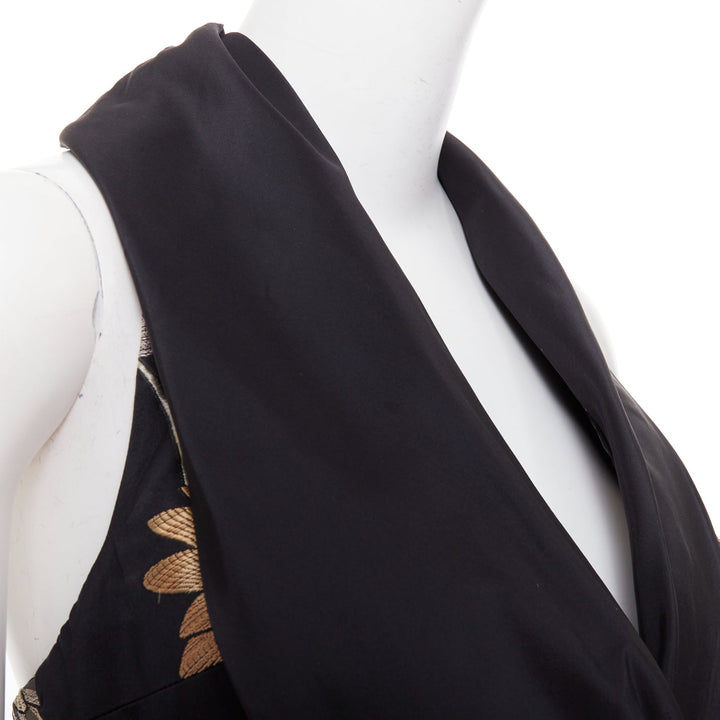 GIORGIO ARMANI black silk oriental floral jacquard Tback vest waistcoat IT36 XXS