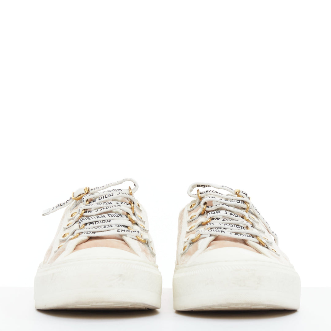 CHRISTIAS DIOR WalknDior pink velvet logo lace up low platform sneakers EU37.5