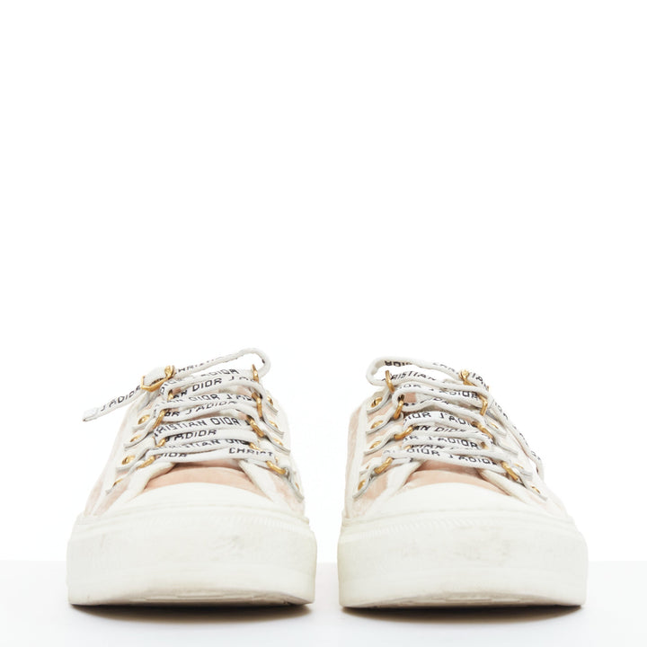 CHRISTIAS DIOR WalknDior pink velvet logo lace up low platform sneakers EU37.5