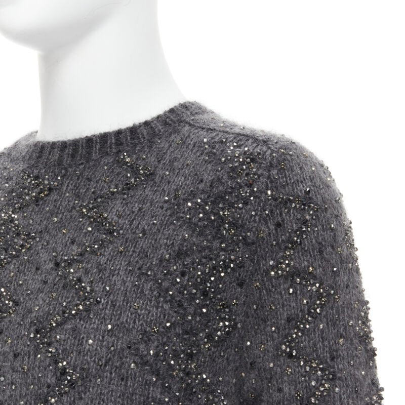 SAINT LAURENT 2018 mohair wool crystal rhinestone embellished sweater M