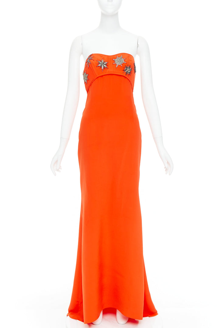 EMILIO PUCCI 100% silk tangerine crystal embellished mermaid gown IT40 S