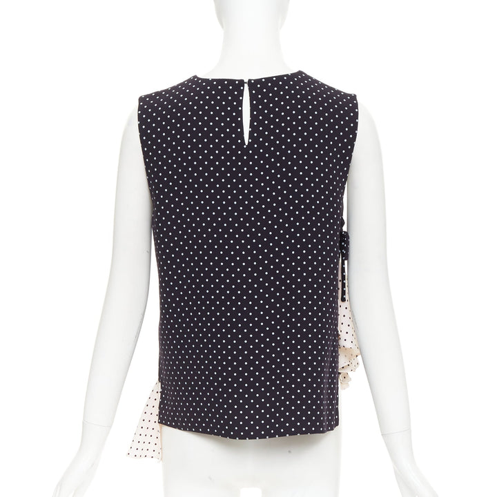 JW ANDERSON navy cream polka dot peplum ruffle asymmetric top UK12 L