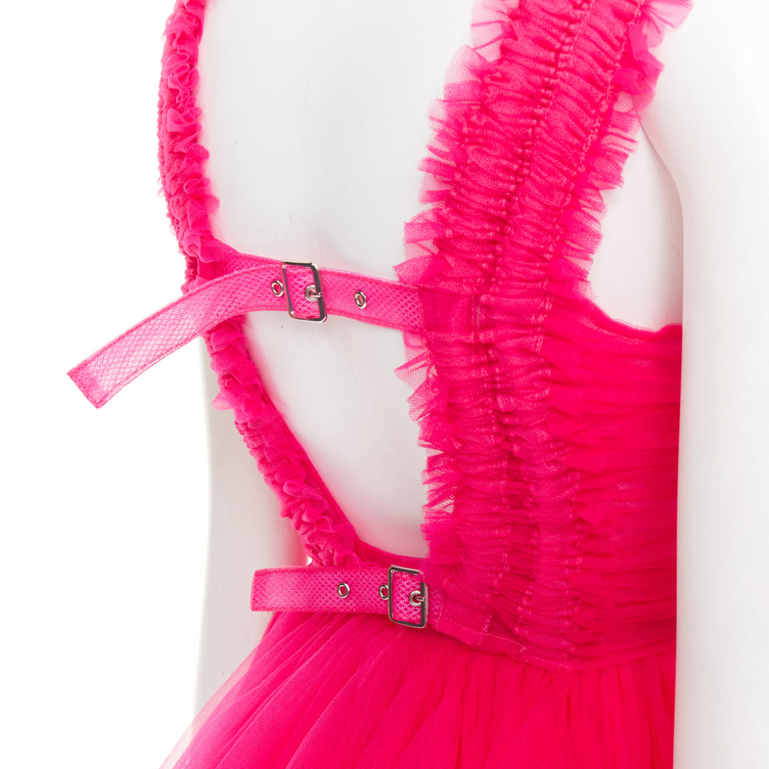 NOIR KEI NINOMIYA 2022 hot pink ruffle ruched front silver buckle dress XS