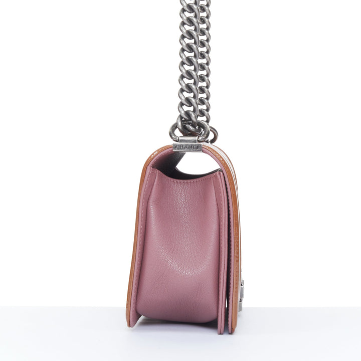 CHANEL Duo Boy Flap pink lambskin beige patent leather small shoulder bag