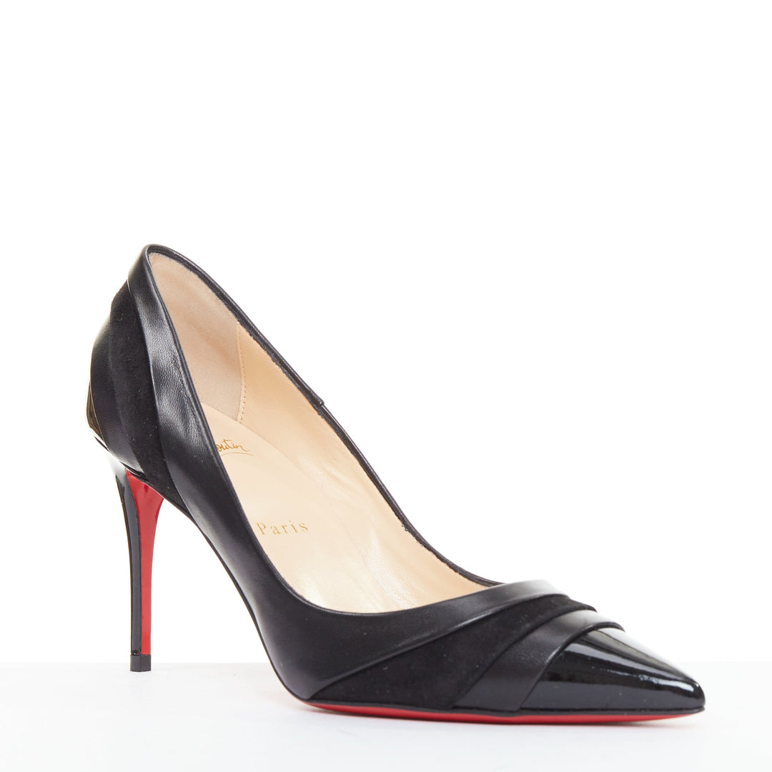 CHRISTIAN LOUBOUTIN Eklectica 85 nappa black calf suede mix pointed pumps EU37.5