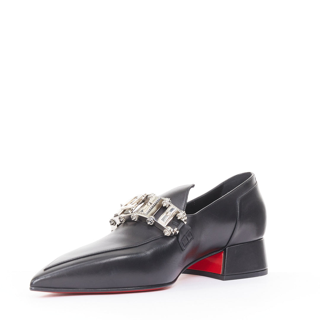 CHRISTIAN LOUBOUTIN Aiguilou 30 black calf leather strass spike loafer EU44 US11