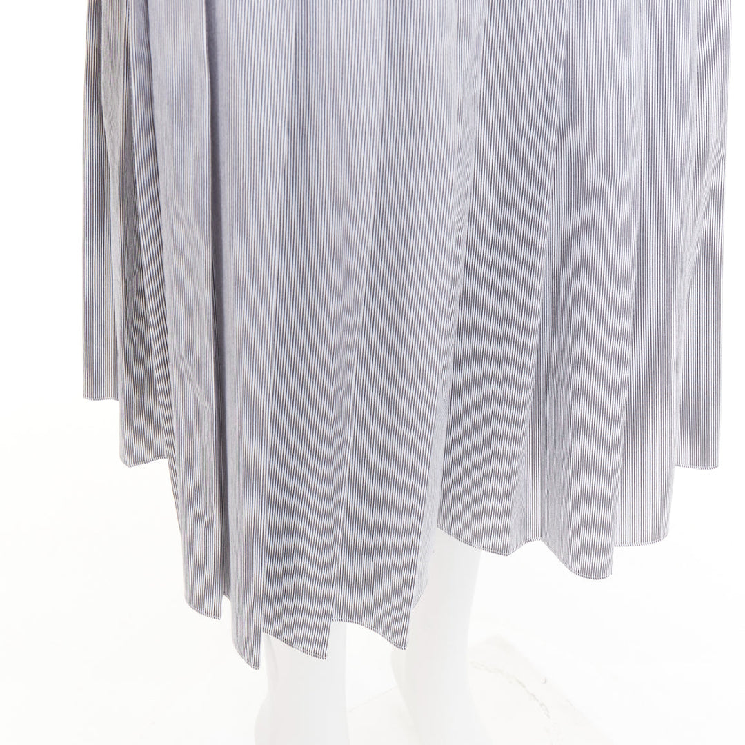 CELINE black white cotton striped box pleated high waist midi skirt FR36 S