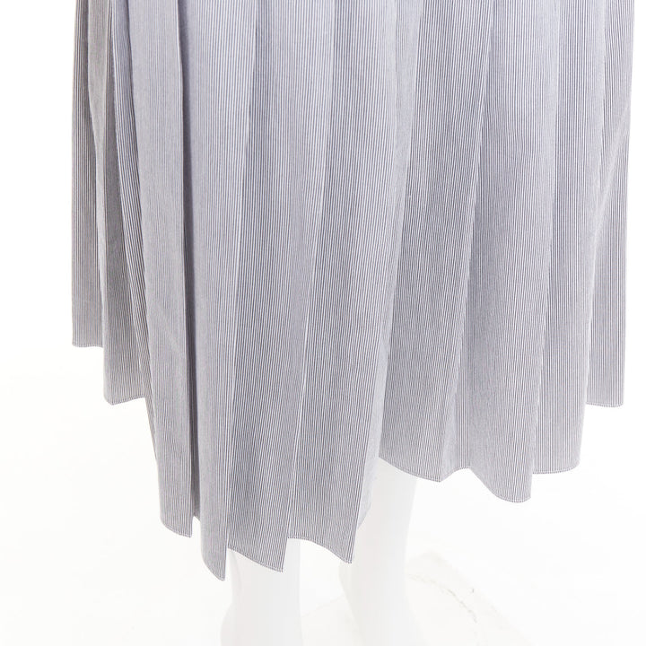 CELINE black white cotton striped box pleated high waist midi skirt FR36 S
