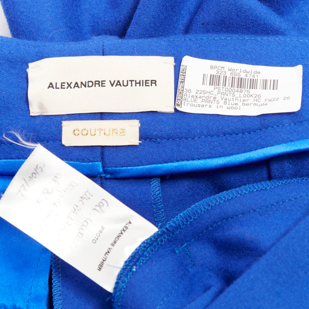 ALEXANDRE VAUTHIER COUTURE AW2022 Runway blue wool felt wide bermuda shorts