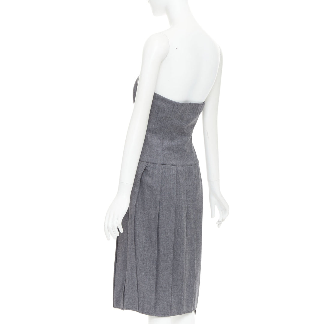 MARC MARC JACOBS 2008 Revolution grey wool green pleated strapless dress US2 S