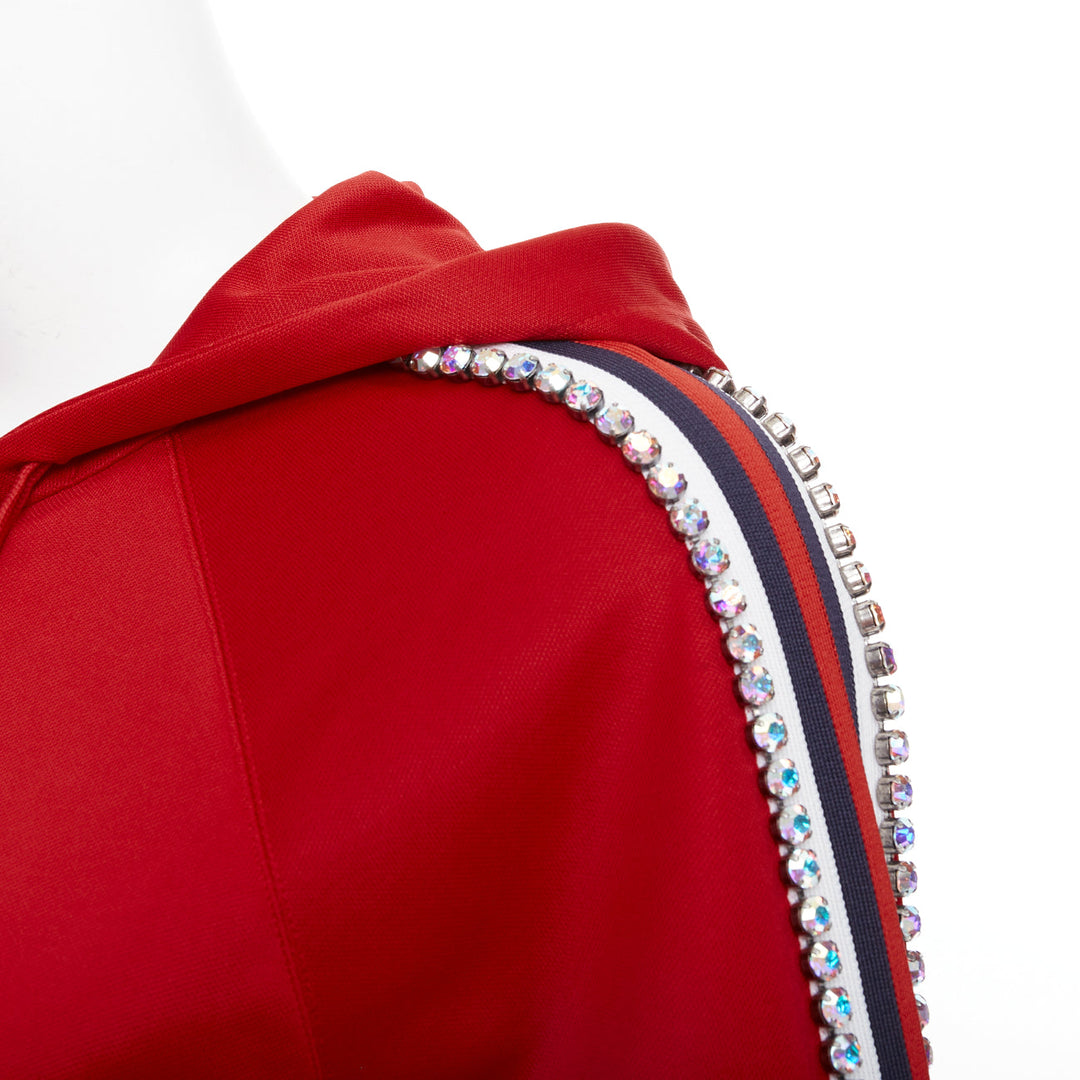 GUCCI Alessandro Michele 2018 red rhinestone crystal flared track jacket XS