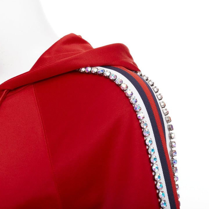 GUCCI Alessandro Michele 2018 red rhinestone crystal flared track jacket XS