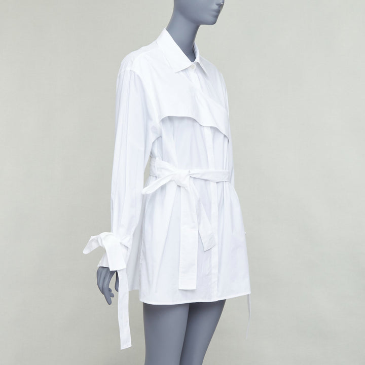 KIMHEKIM NG Belted white cotton asymmetric harness tie shirt FR36 S