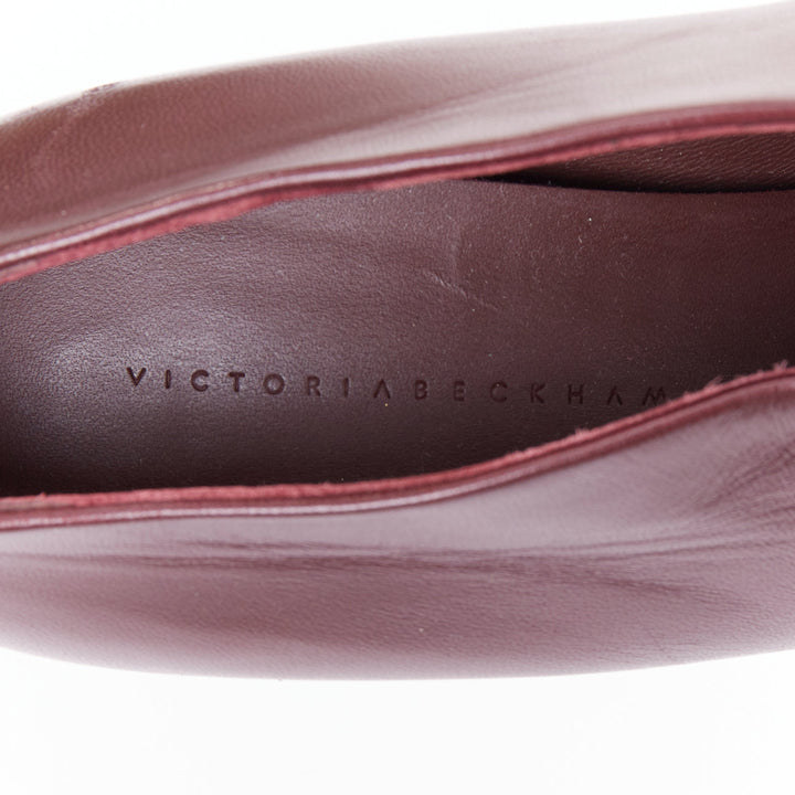VICTORIA BECKHAM Pin plum burgundy smooth leather silver nail heel pumps EU38