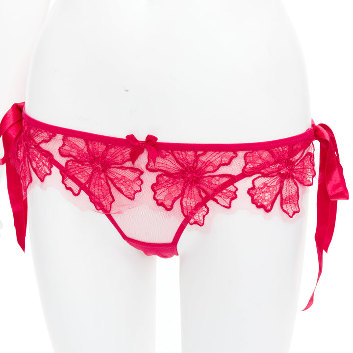 AGENT PROVOCATEUR Serephina red floral lace cotton trim bow lingerie set 86B M