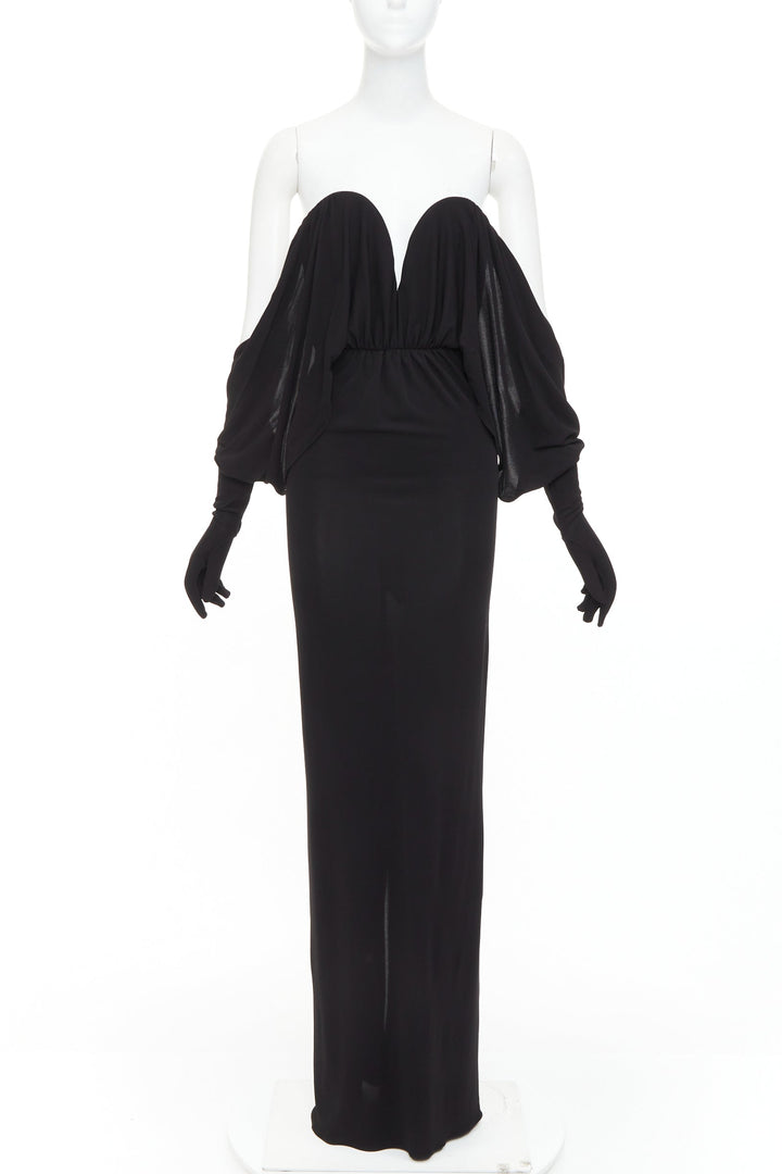 SAINT LAURENT 2023 Runway black sweetheart wired sweetheart gloves gown FR36 S