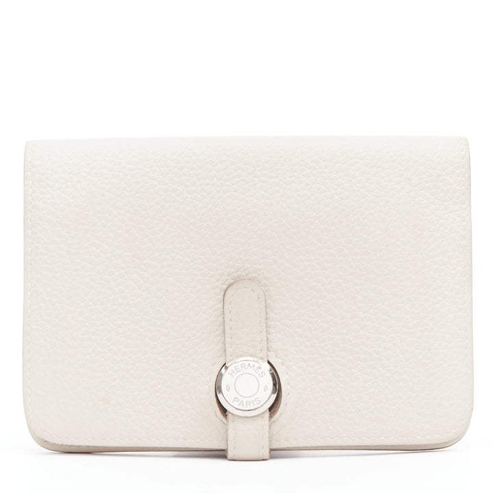 HERMES Dugon Duo cream togo leather SHW loop through coin purse