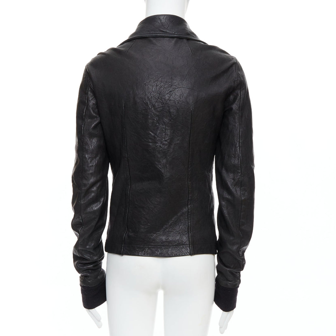 RICK OWENS black lambskin leather Olmar Mirta zip motorcycle jacket XS