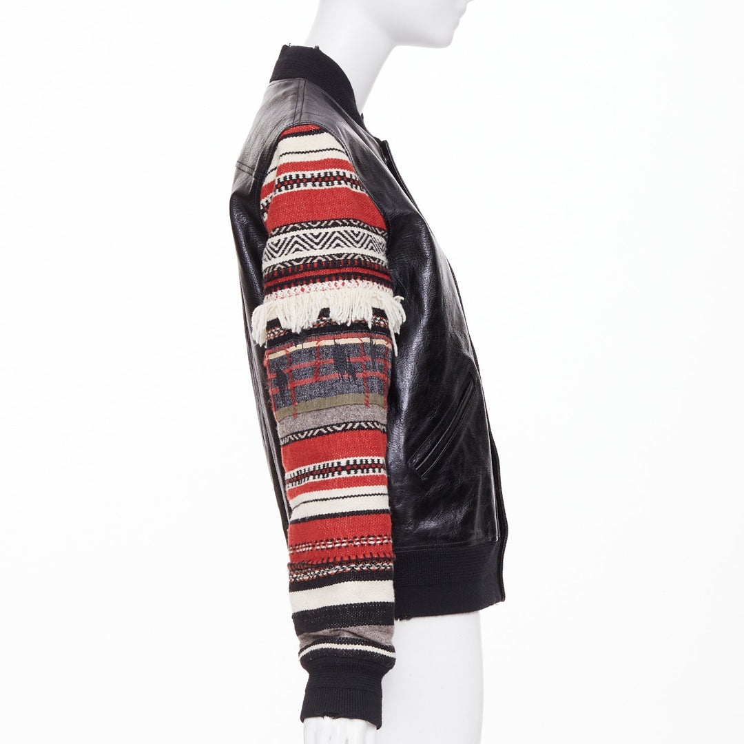 SAINT LAURENT 2017 Heaven ethnic embroidered sleeves calf leather bomber FR38 M