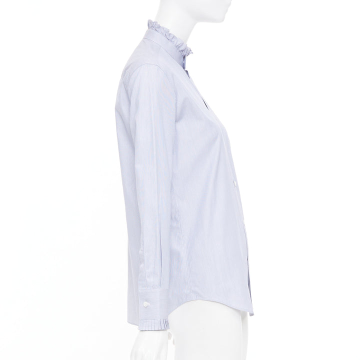CELINE 2021 striped ruffle mock neck cotton casual button down shirt FR38 M