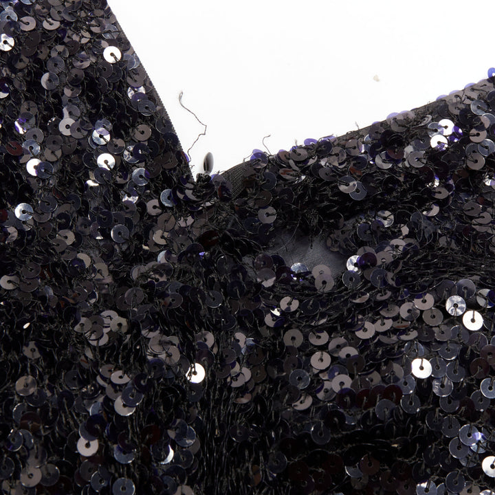 rare ALEXANDRE VAUTHIER navy sequinned gold crystal pave collar high slit gown