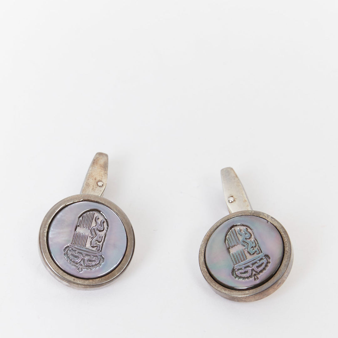 BRIONI 925 sterling silver crest grey mother of pearl formal tuxedo cufflinks