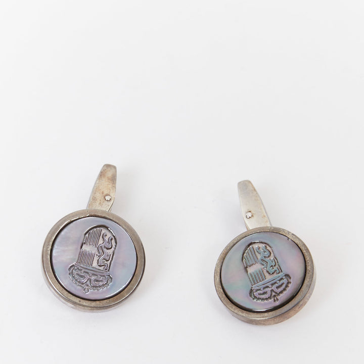 BRIONI 925 sterling silver crest grey mother of pearl formal tuxedo cufflinks