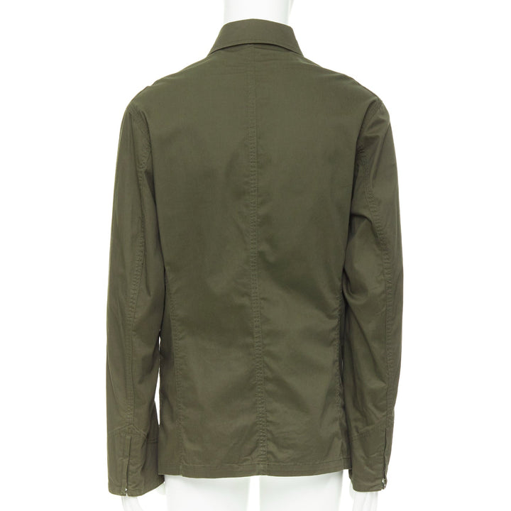 Y3 YOHJI YAMAMOTO khaki green cotton curved hem military overshirt jacket JP3 L