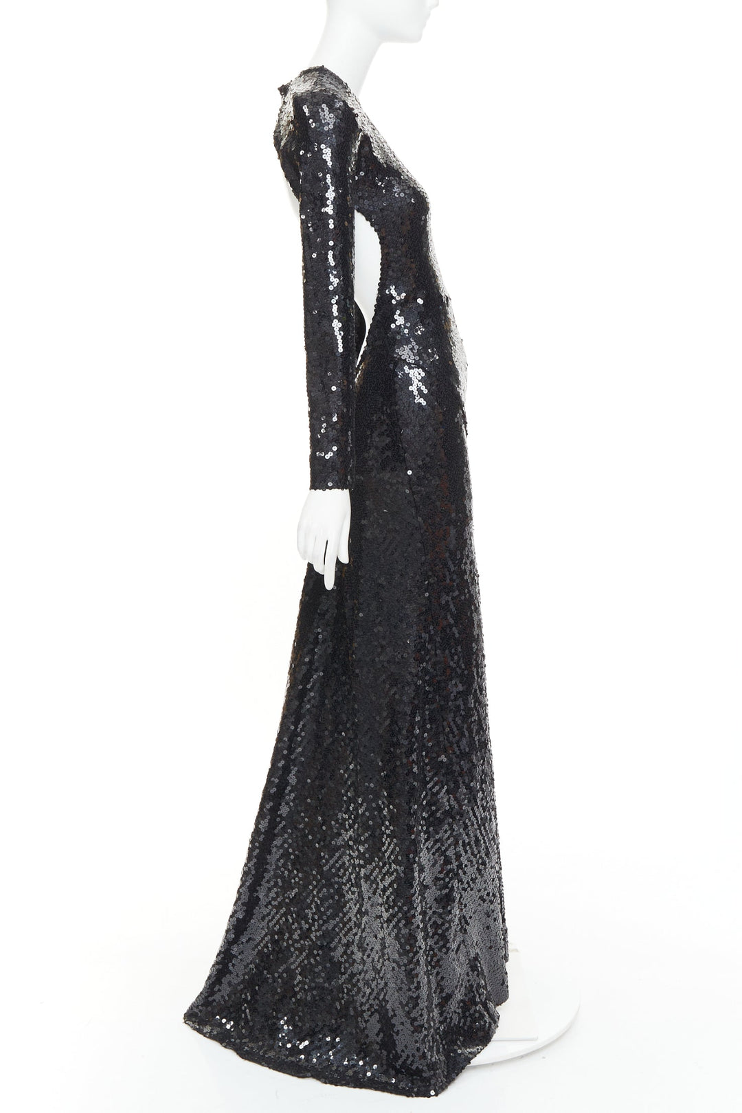 ALEXANDRE VAUTHIER black sequins long sleeve open back fishtail gown dress