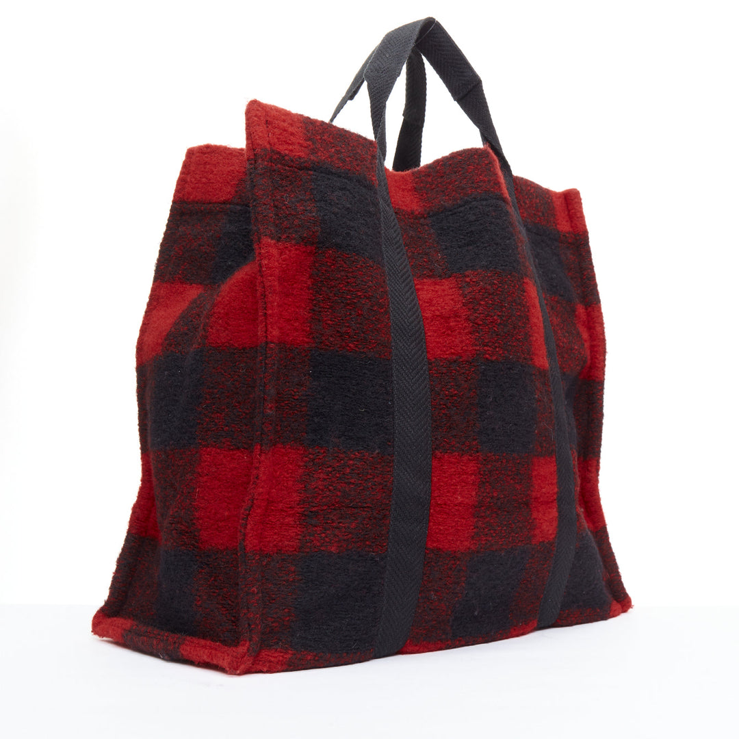 ISABEL MARANT ETOILE Rusty red black tartan plaid wool tote bag