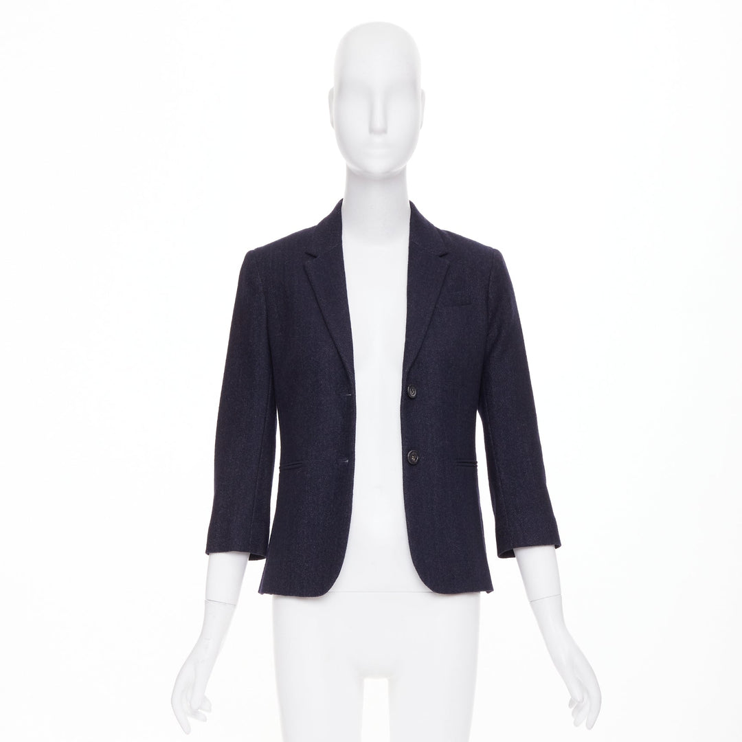 THE ROW navy virgin wool angora single breasted 2 button fitted blazer US2 S