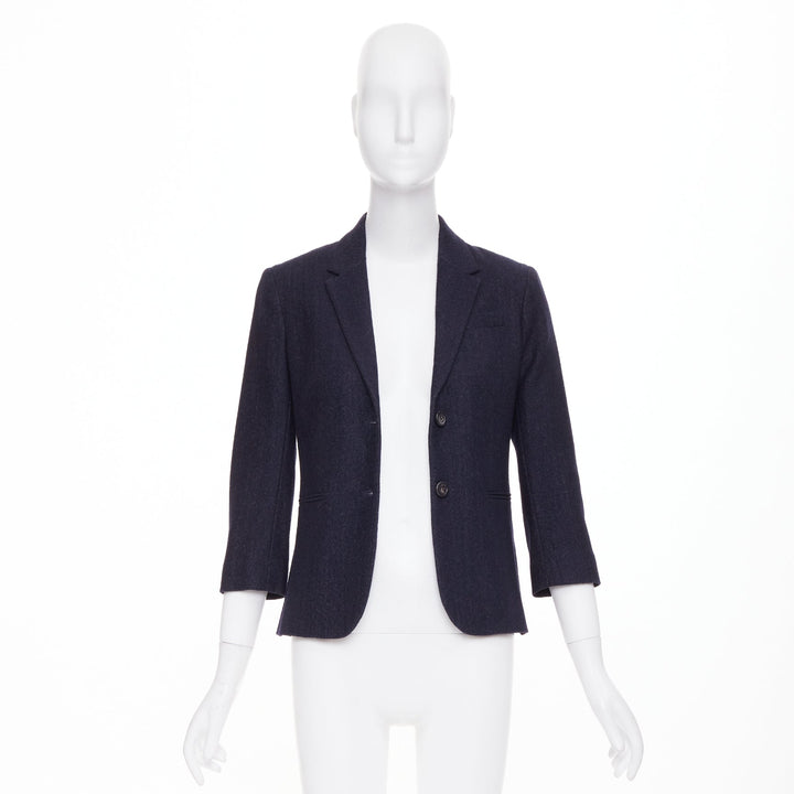 THE ROW navy virgin wool angora single breasted 2 button fitted blazer US2 S