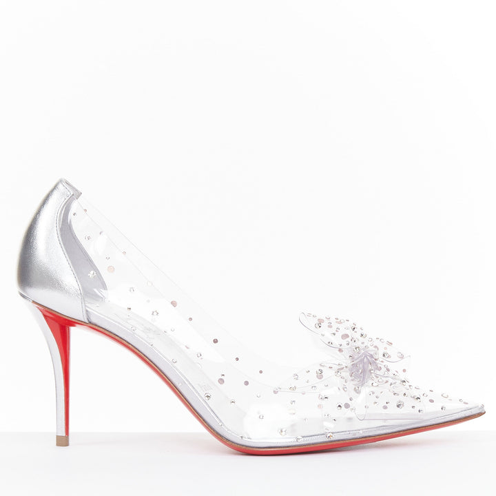 CHRISTIAN LOUBOUTIN Bridal Jelly Strass 80 silver crystal PVC bow pump EU38
