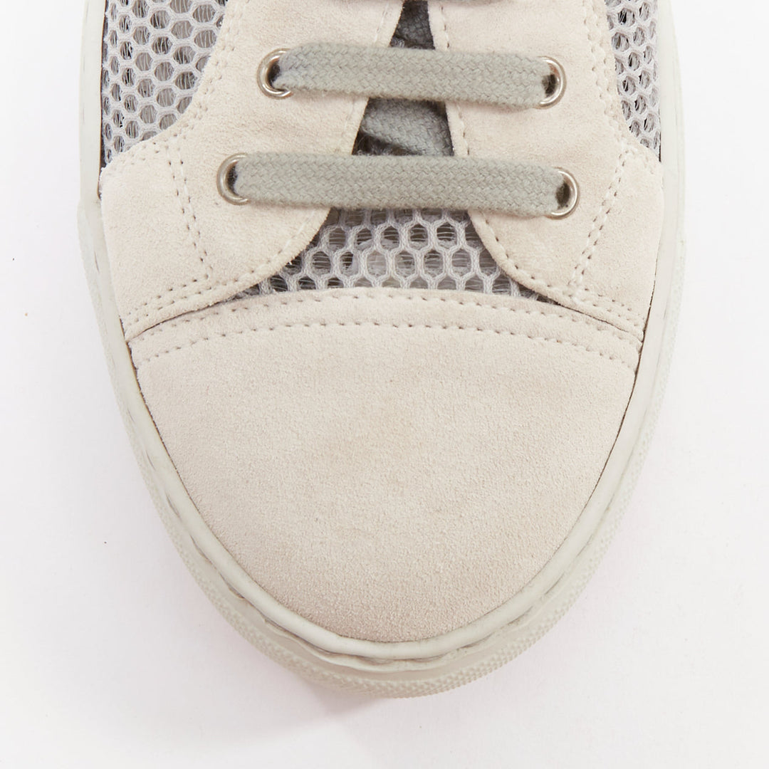 CHANEL 2015 grey mesh CC logo cream suede panelled sneakers EU36.5