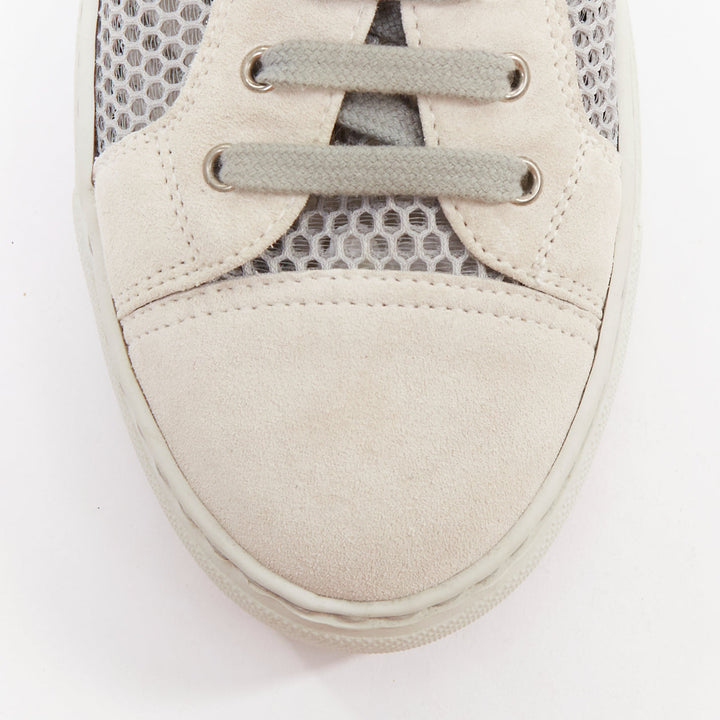 CHANEL 2015 grey mesh CC logo cream suede panelled sneakers EU36.5