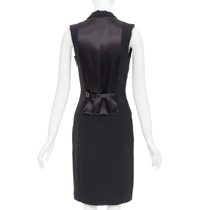 MAISON MARTIN MARGIELA 2014 black deconstructed raw edge cut sleeve dress FR38 M