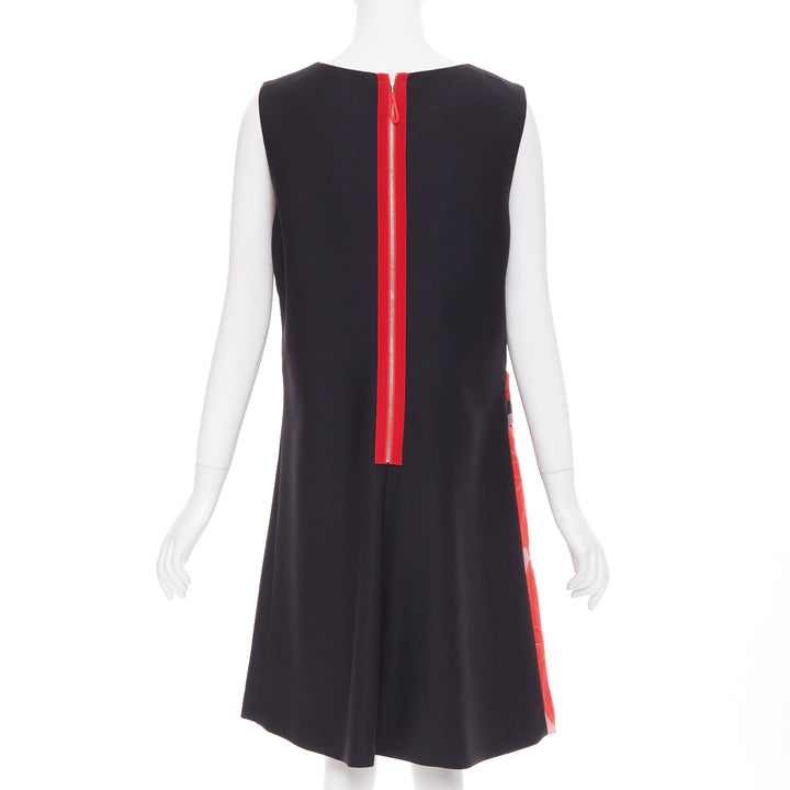 GIORGIO ARMANI Floral Jacquard black red wool blend asymmetric dress IT48 XXL