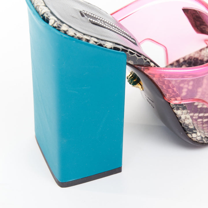 VERSACE 2019 Runway 90s Vintage Logo transparent pink PVC mules EU38.5 US8.5