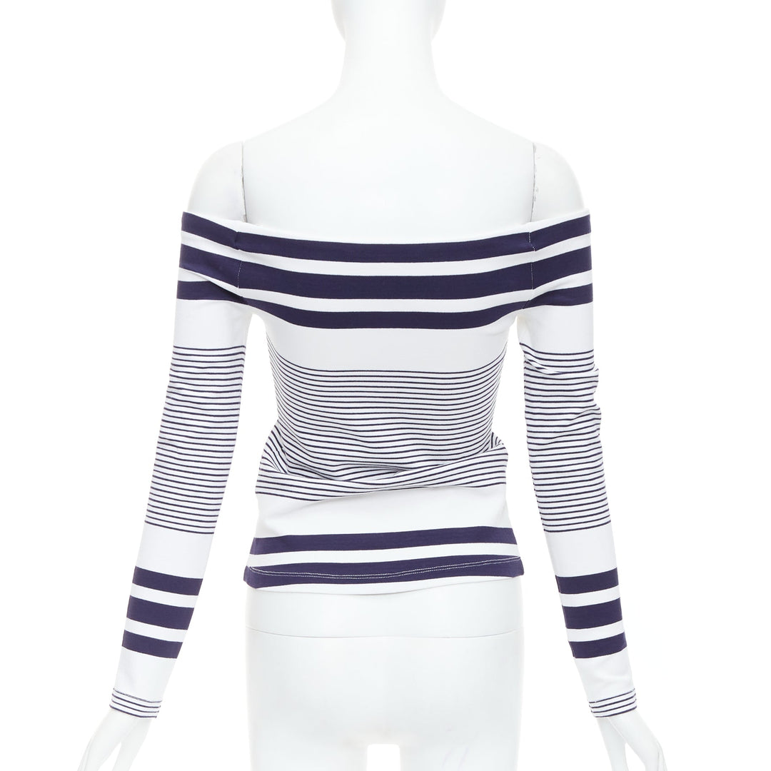 ROSETTA GETTY navy white multi striped sailor off shoulder top XS