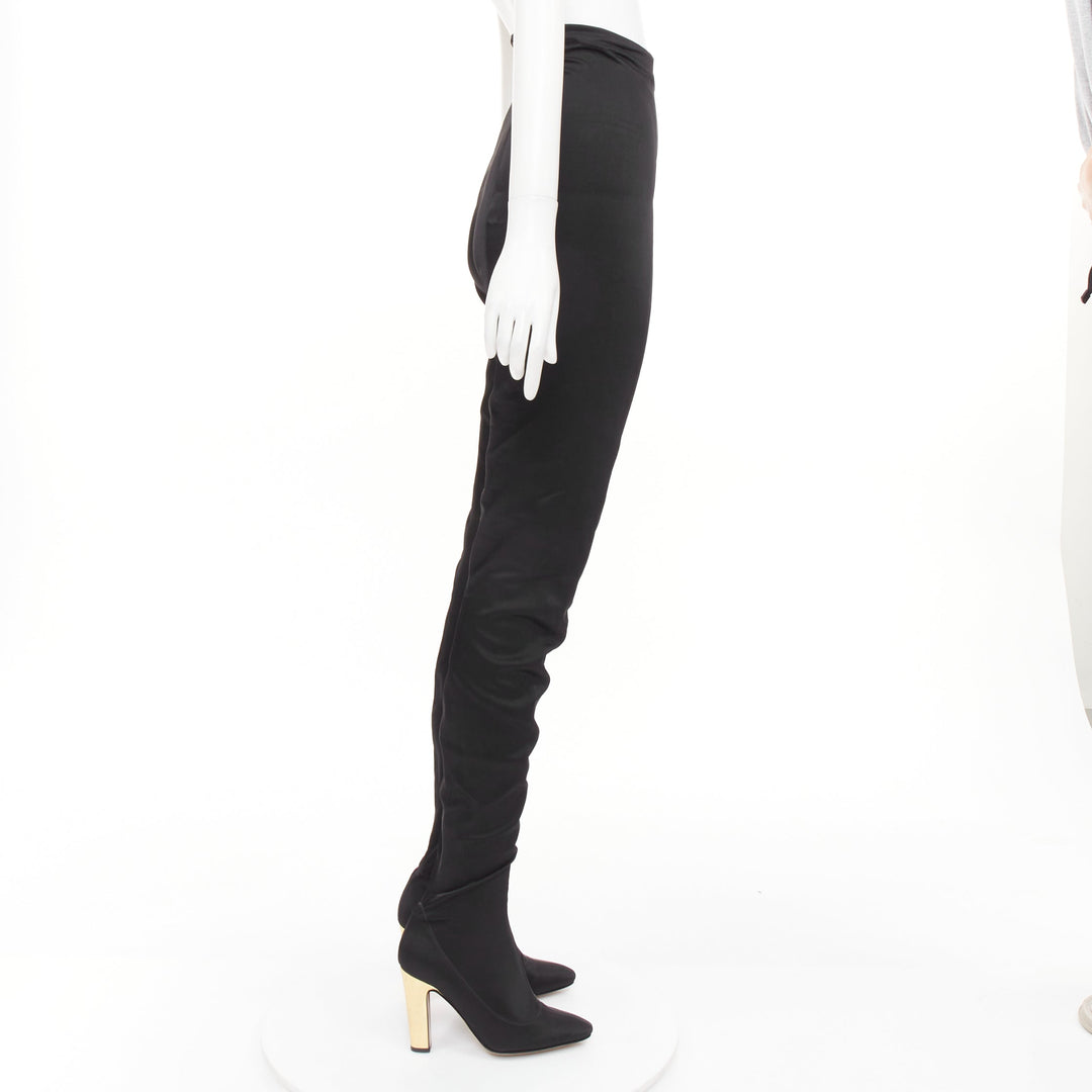 ALEXANDRE VAUTHIER Couture black fabric gold block heel pantashoes boots EU40