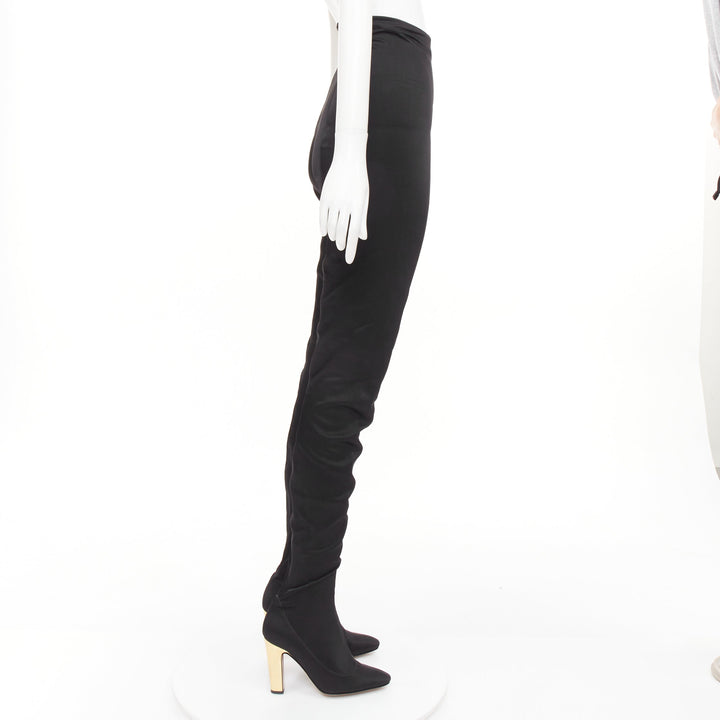 ALEXANDRE VAUTHIER Couture black fabric gold block heel pantashoes boots EU40