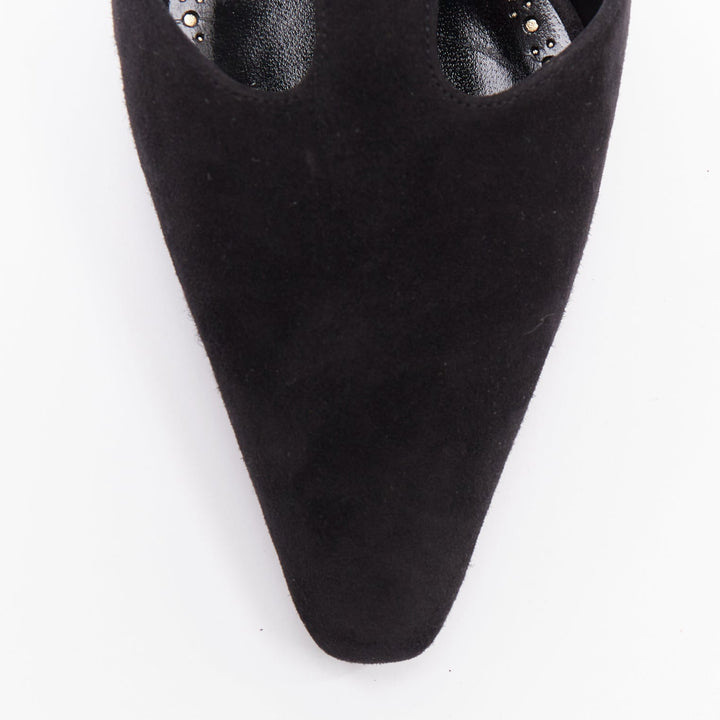 MANOLO BLAHNIK Shufta 50 black suede pearl button kitten heels EU37