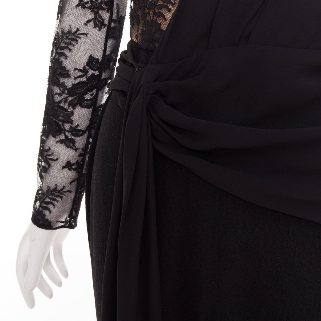 GIVENCHY black silk cotton blend intricate lace trim wrap jumpsuit FR36 S