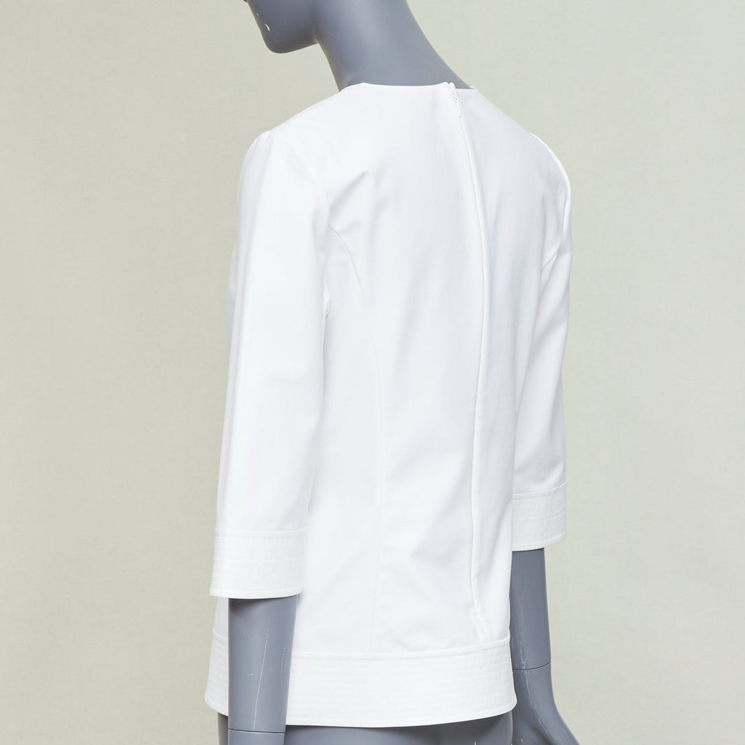 DIOR 2013 off white gold rhinestone embellished badge cotton peplum top FR38 M